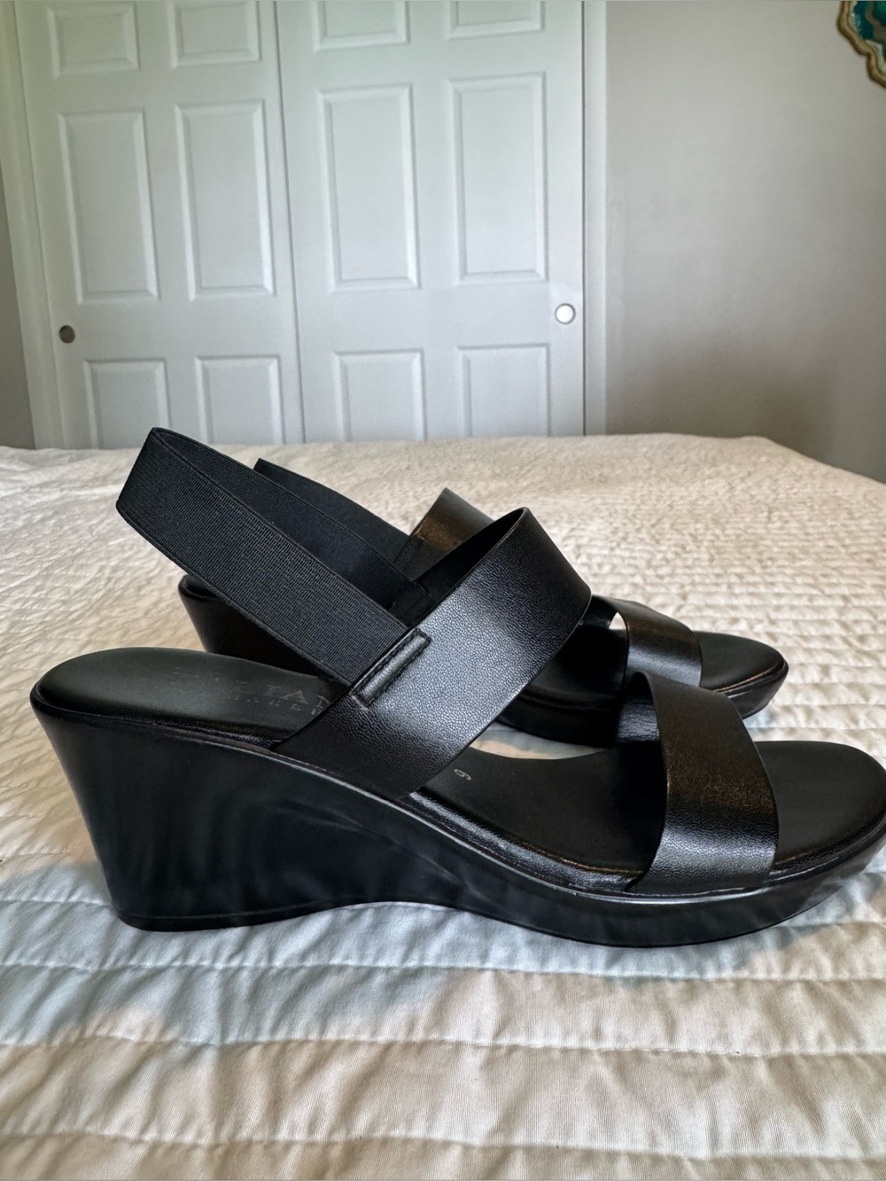 italian shoemakers black wedge sandals size 9 made in italy